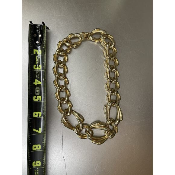 Gold Tone Metal Linked Chain CHUNKY Bold Statement Necklace Vintage - Picture 4 of 4